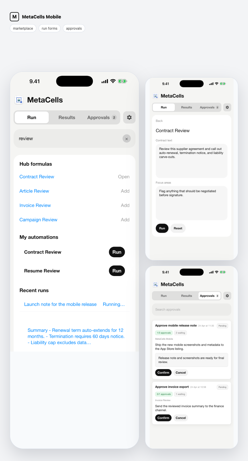 MetaCells mobile preview